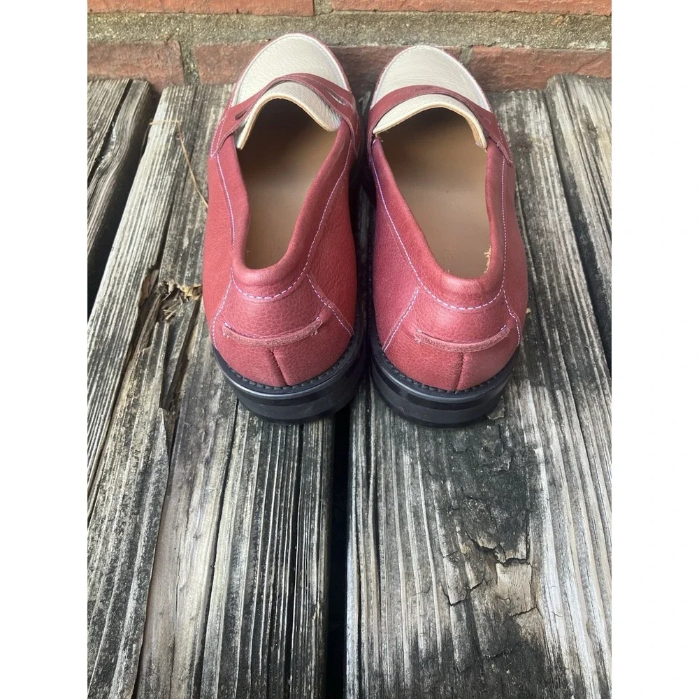 Duke + Dexter Wilde Burgundy White Penny Loafers Size 7D US Made In England $340